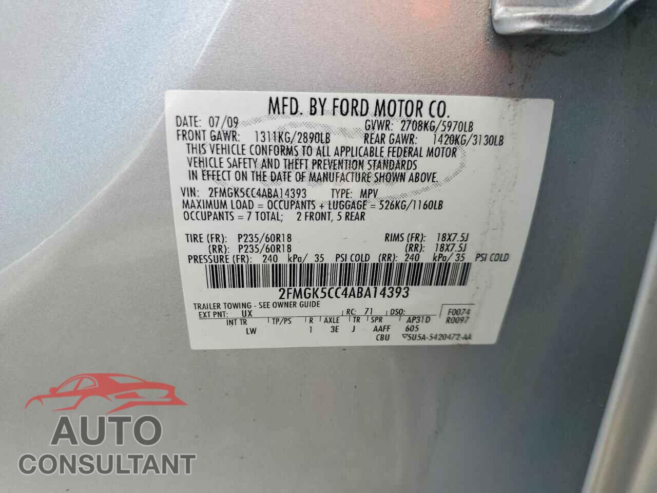 FORD FLEX 2010 - 2FMGK5CC4ABA14393