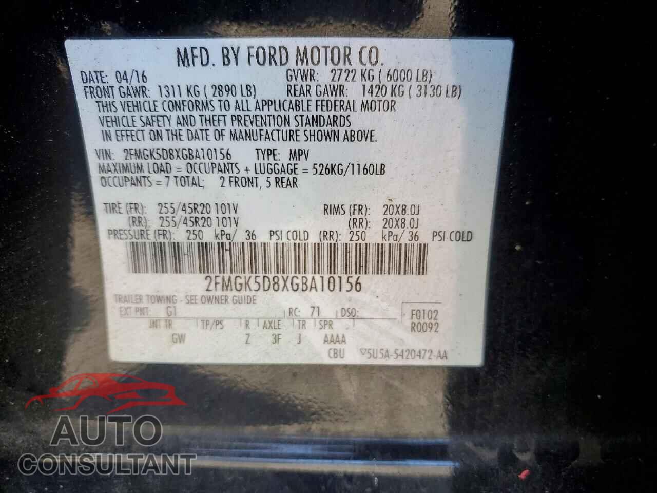 FORD FLEX 2016 - 2FMGK5D8XGBA10156