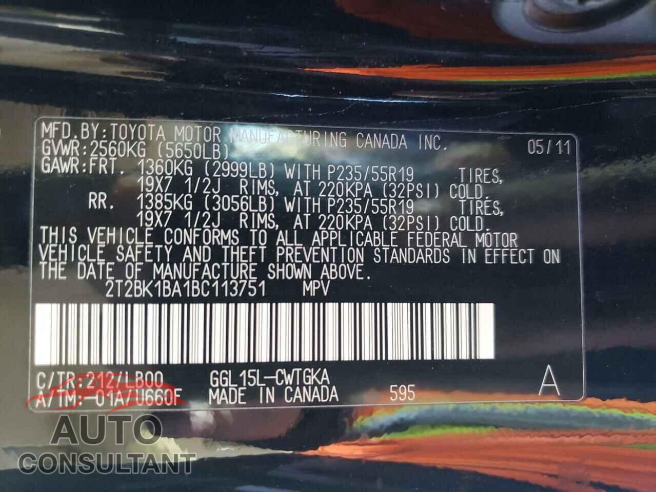 LEXUS RX350 2011 - 2T2BK1BA1BC113751