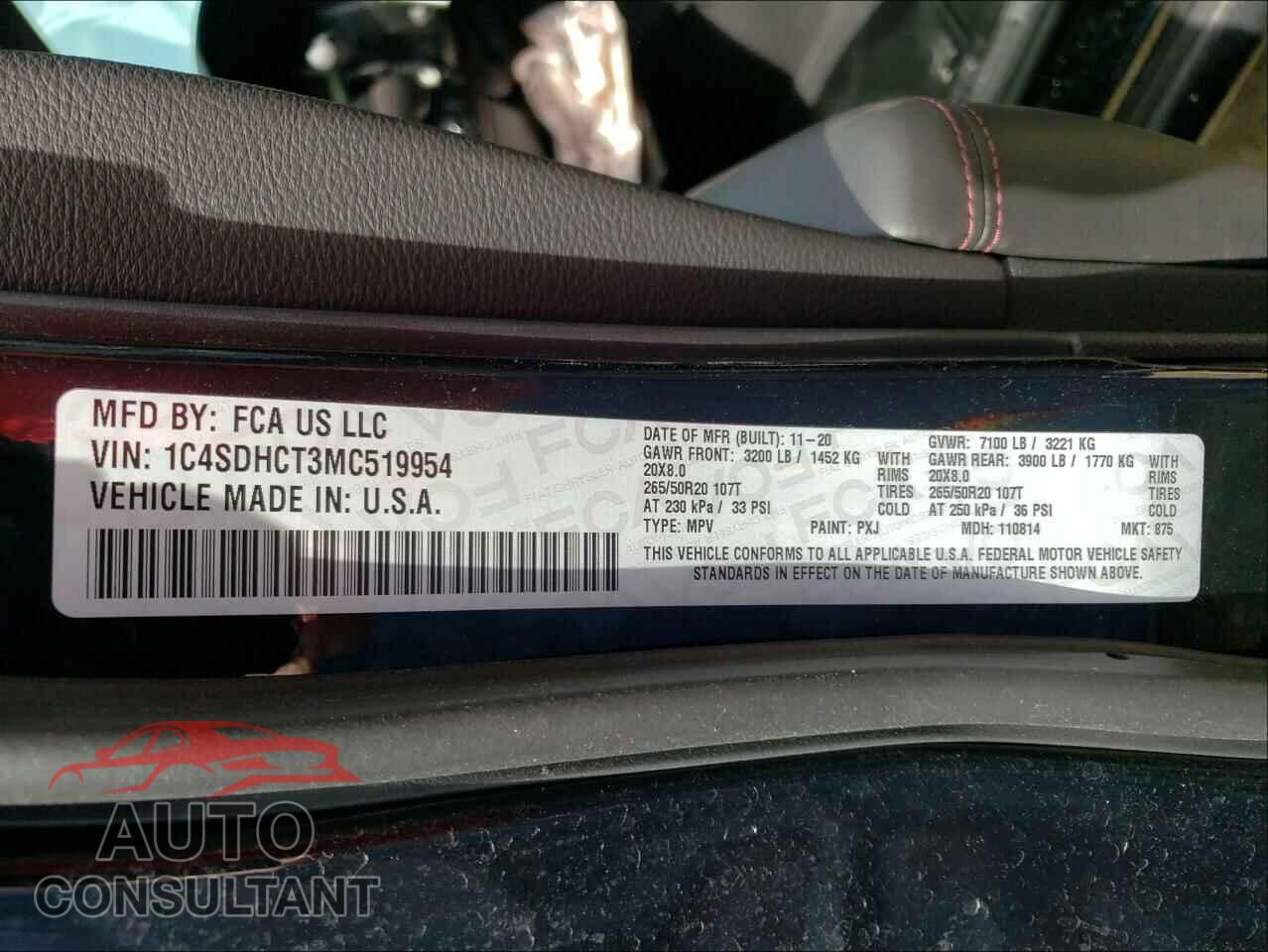 DODGE DURANGO 2021 - 1C4SDHCT3MC519954