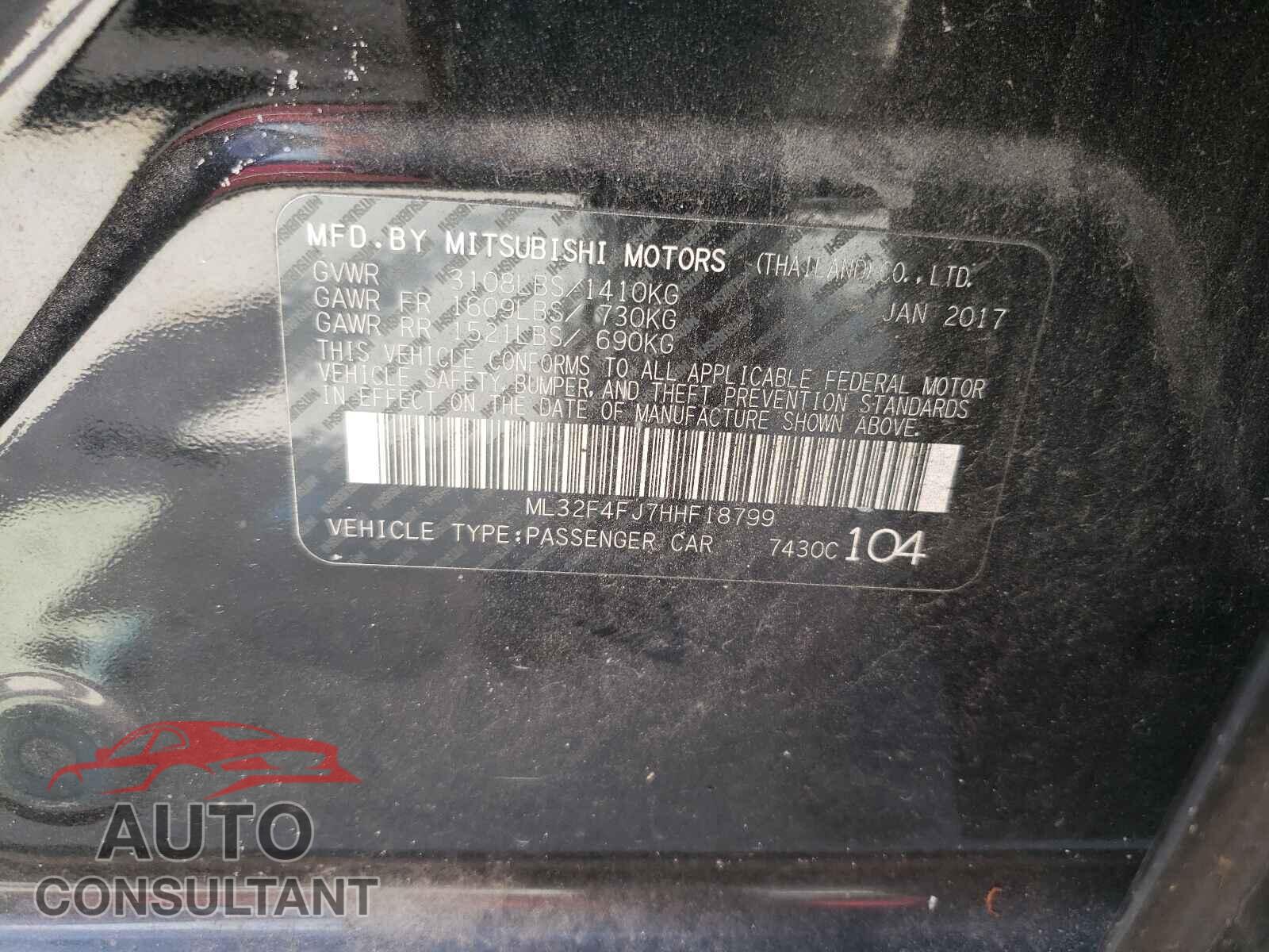 MITSUBISHI MIRAGE 2017 - ML32F4FJ7HHF18799