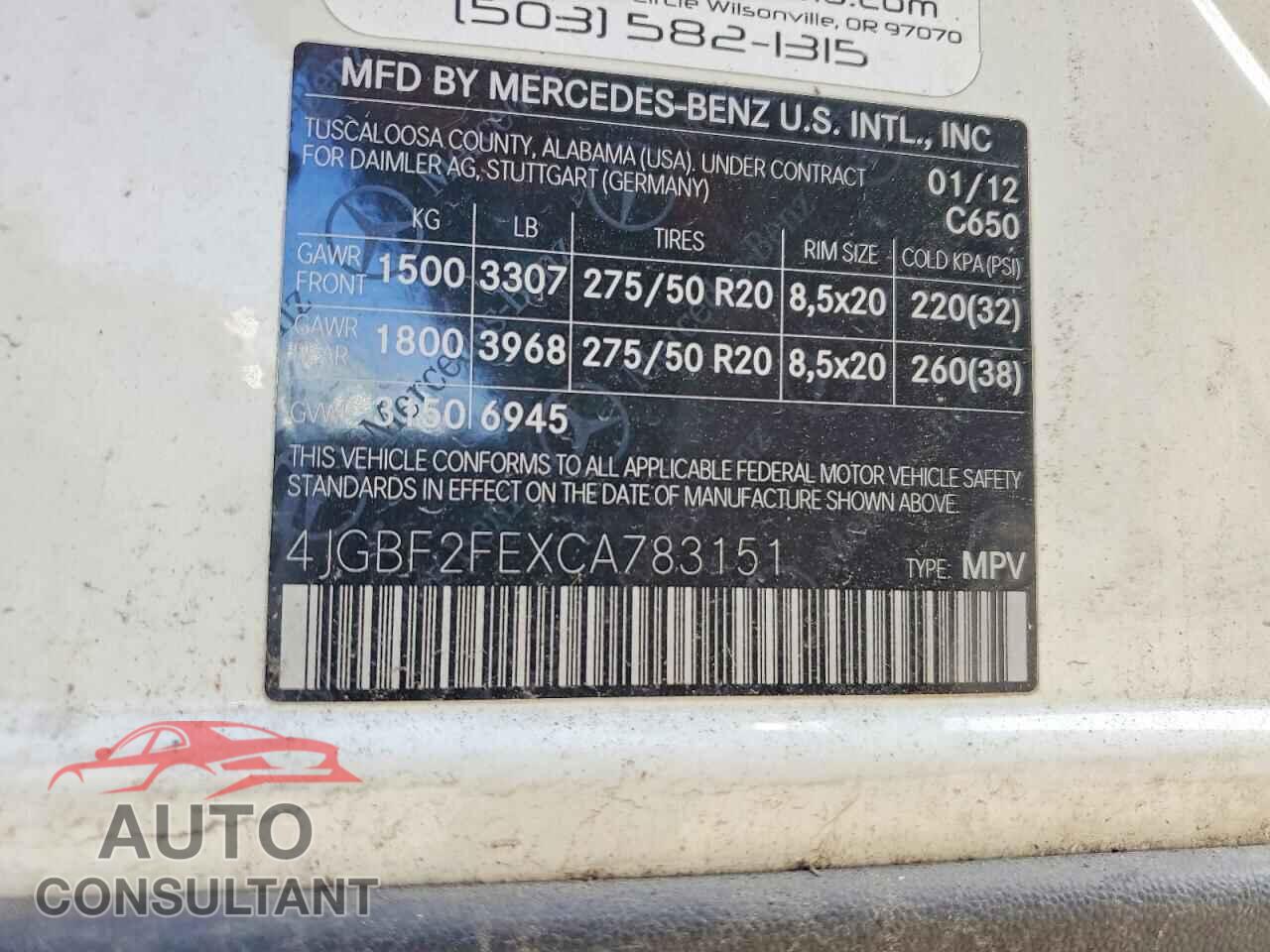 MERCEDES-BENZ GL-CLASS 2012 - 4JGBF2FEXCA783151