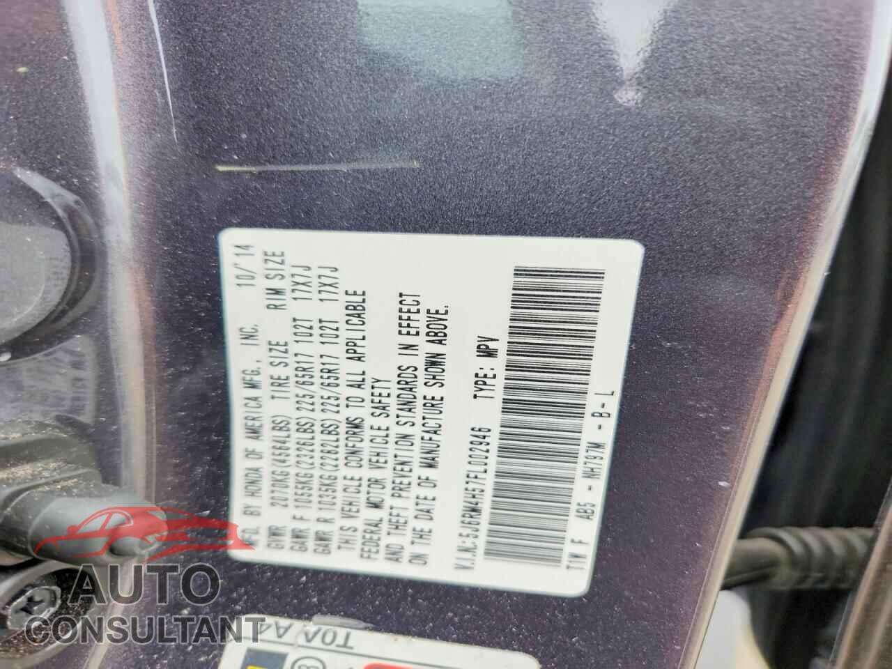 HONDA CRV 2015 - 5J6RM4H57FL002946