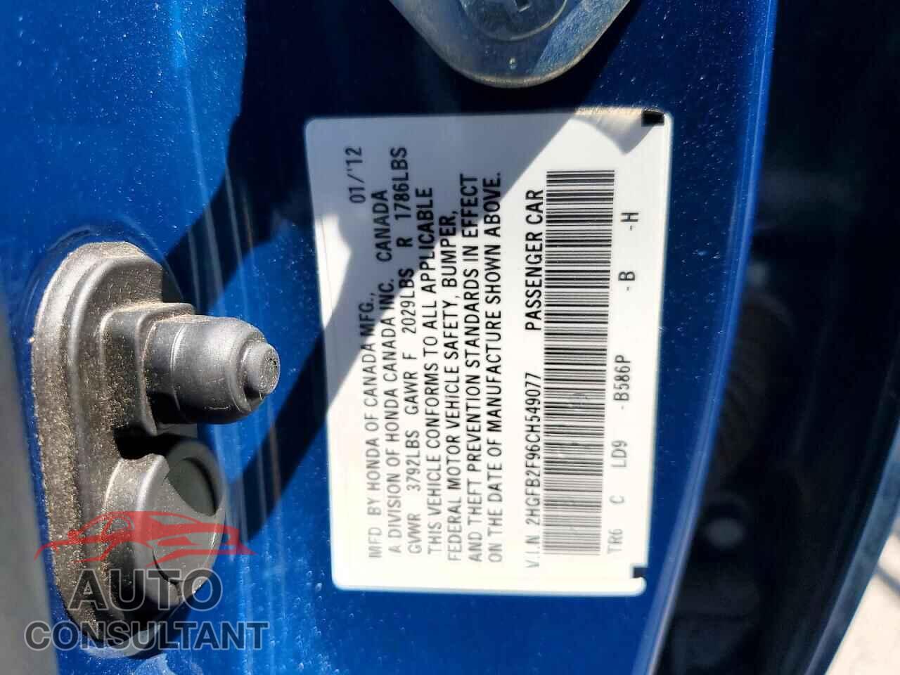HONDA CIVIC 2012 - 2HGFB2F96CH549077