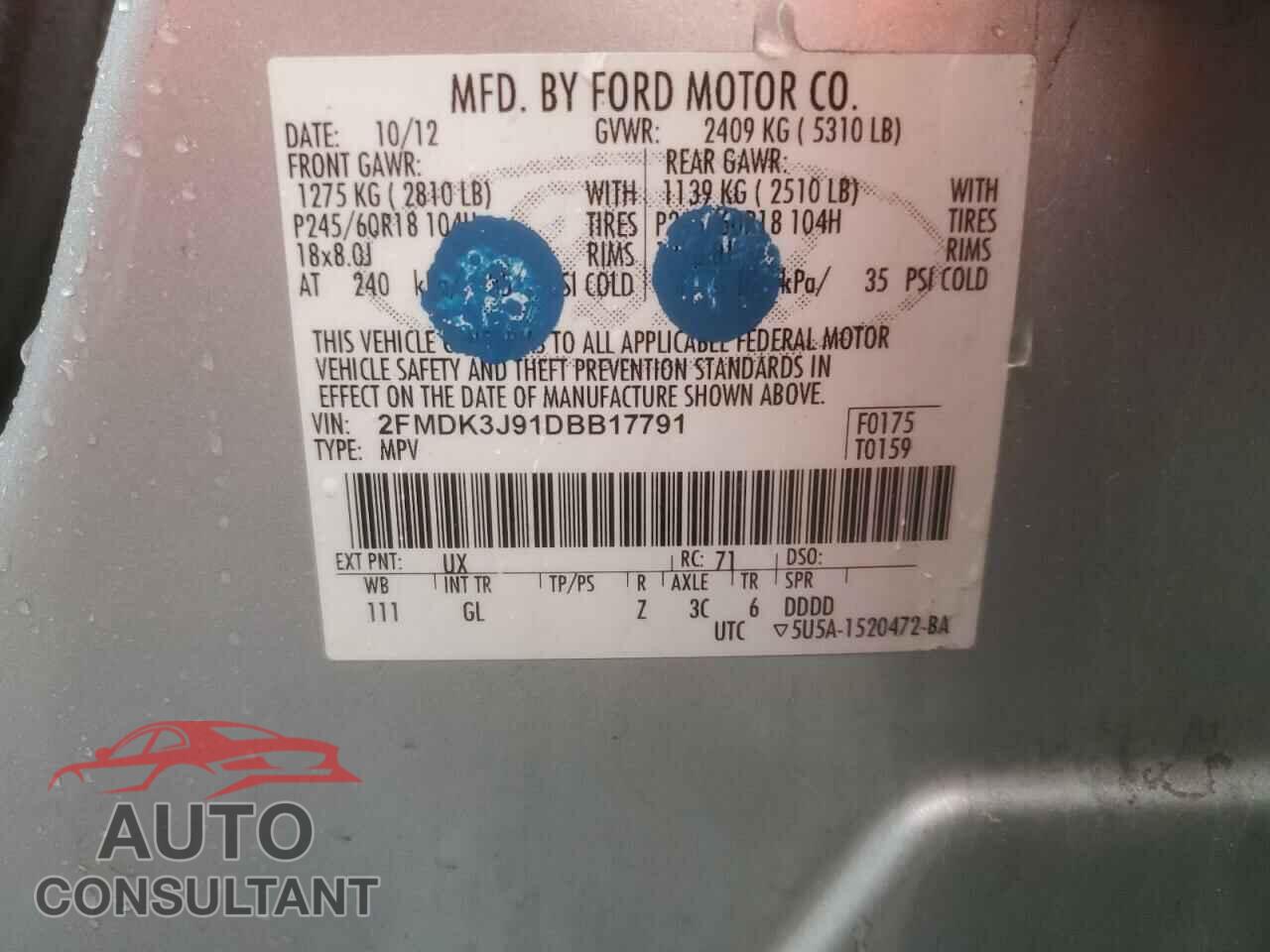 FORD EDGE 2013 - 2FMDK3J91DBB17791