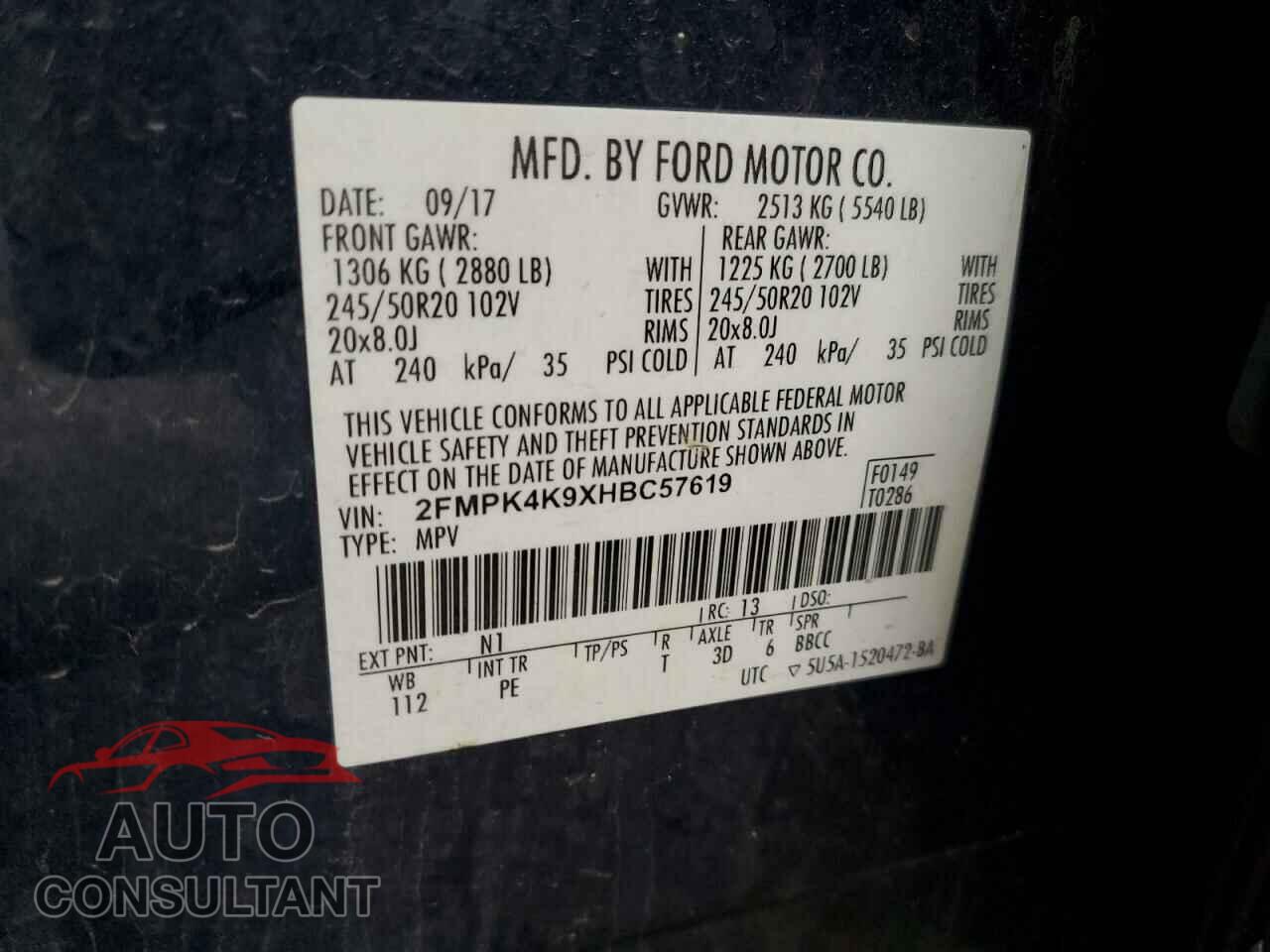FORD EDGE 2017 - 2FMPK4K9XHBC57619
