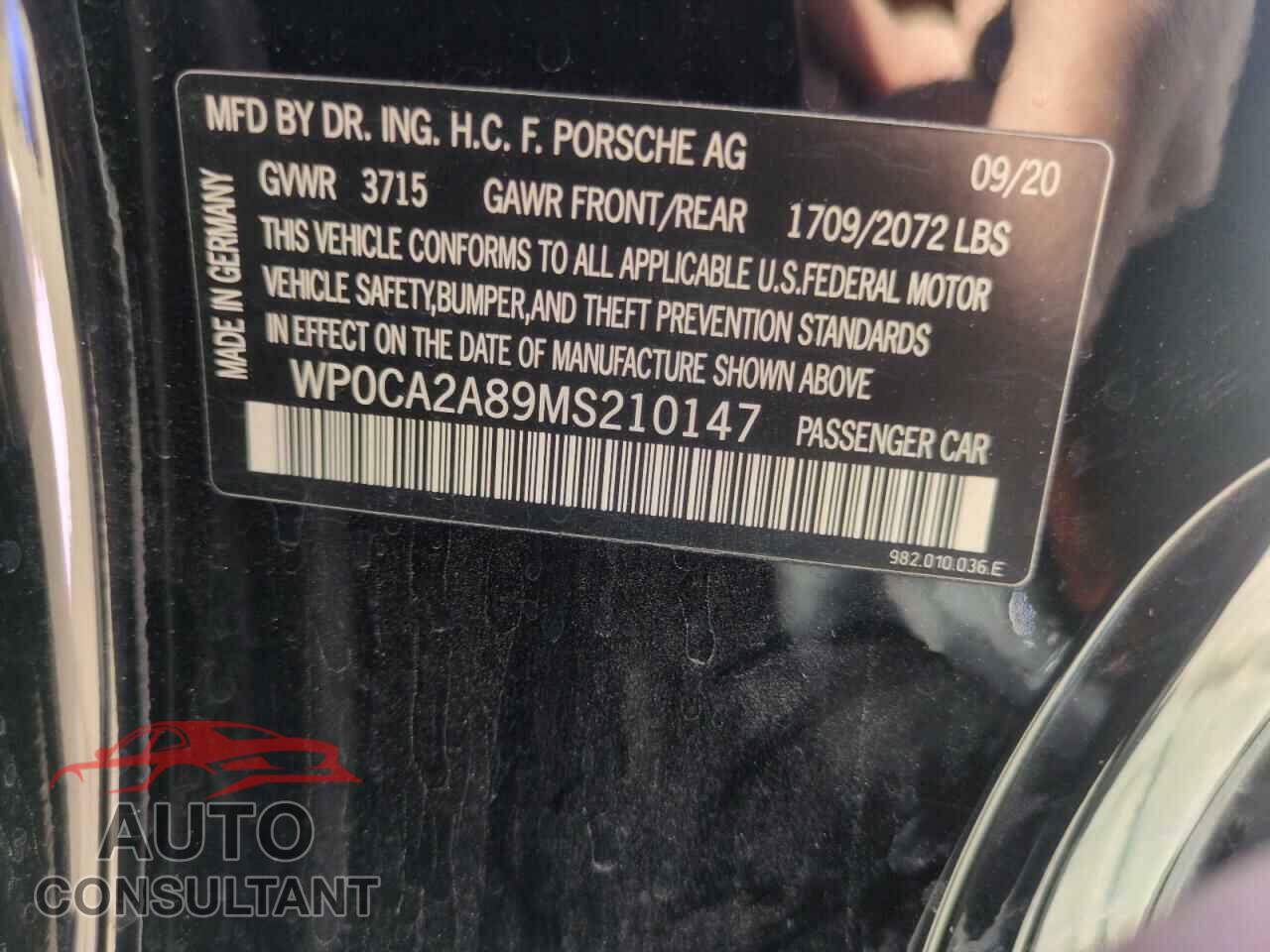 PORSCHE BOXSTER 2021 - WP0CA2A89MS210147