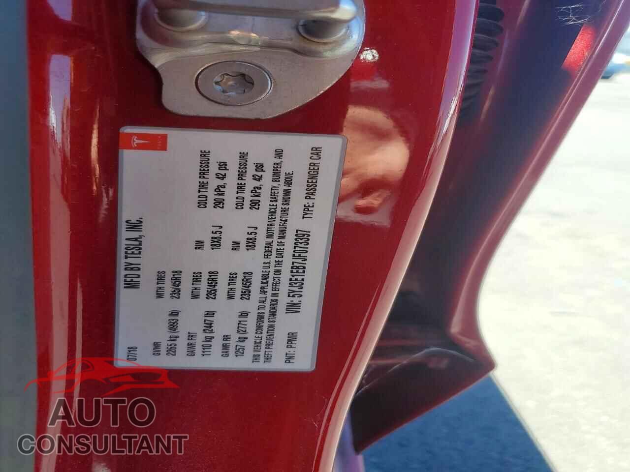 TESLA MODEL 3 2018 - 5YJ3E1EB7JF073397