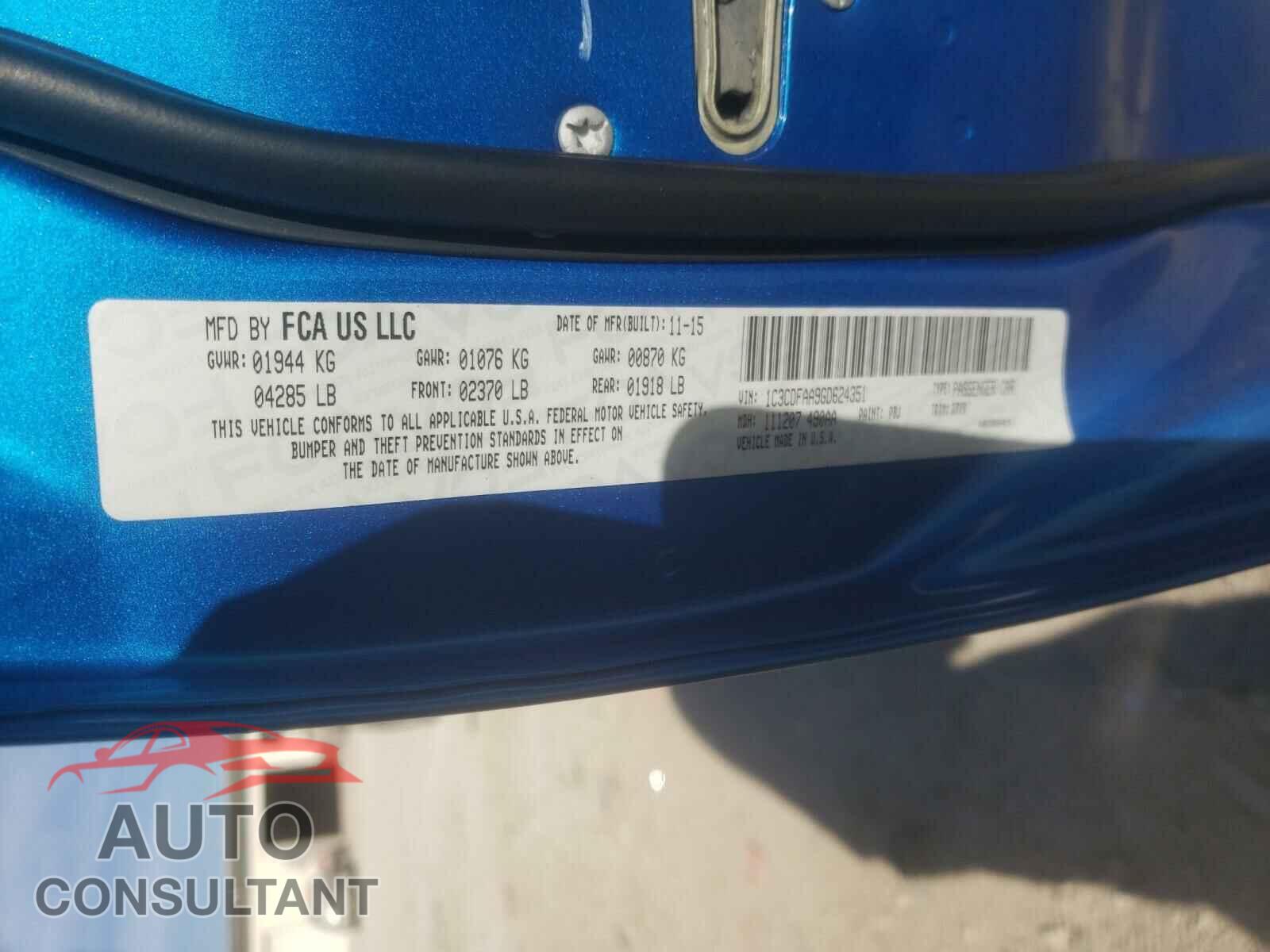 DODGE DART 2016 - 1C3CDFAA9GD624351