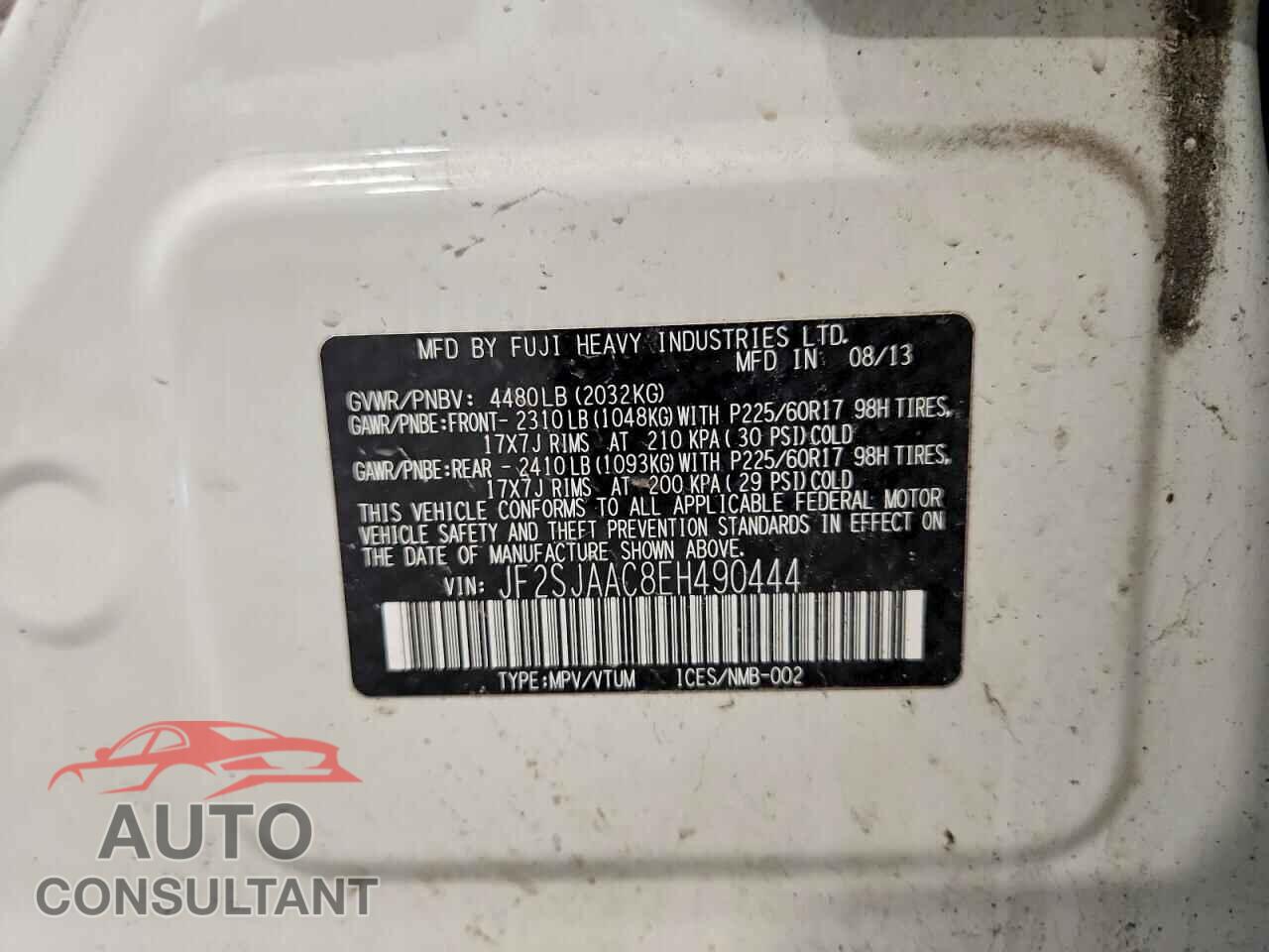 SUBARU FORESTER 2014 - JF2SJAAC8EH490444