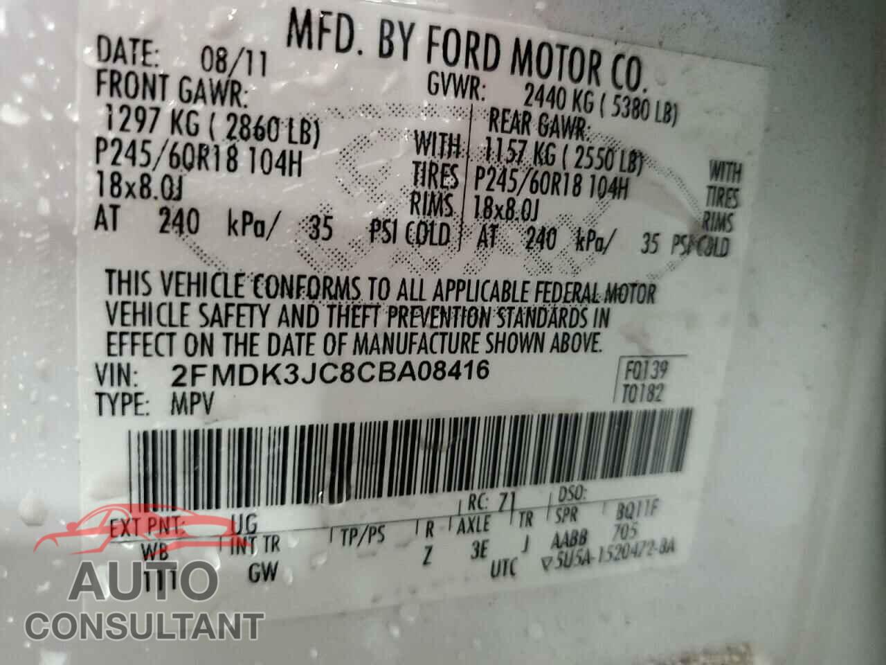FORD EDGE 2012 - 2FMDK3JC8CBA08416