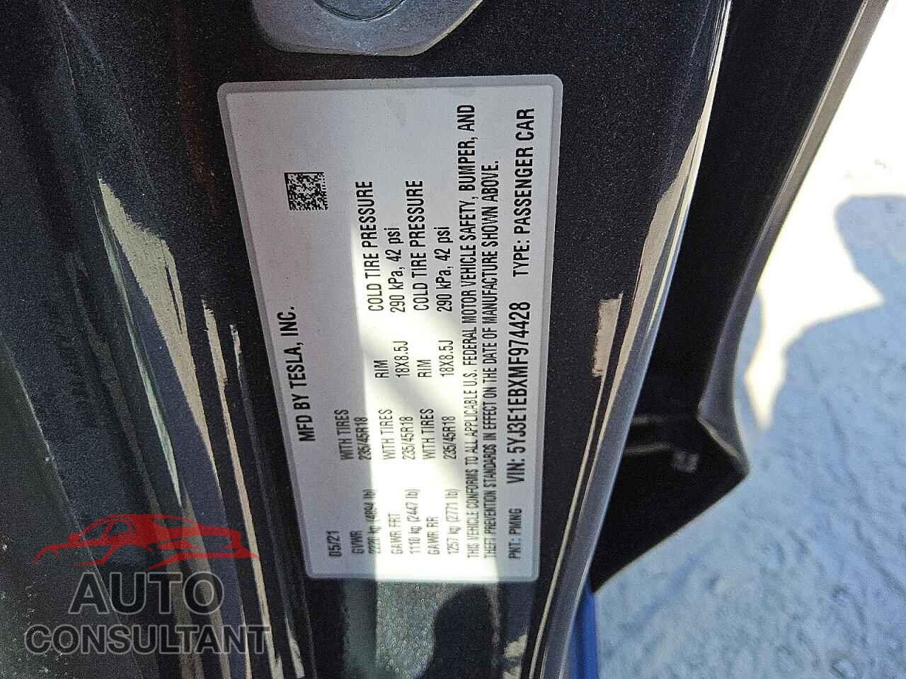 TESLA MODEL 3 2021 - 5YJ3E1EBXMF974428