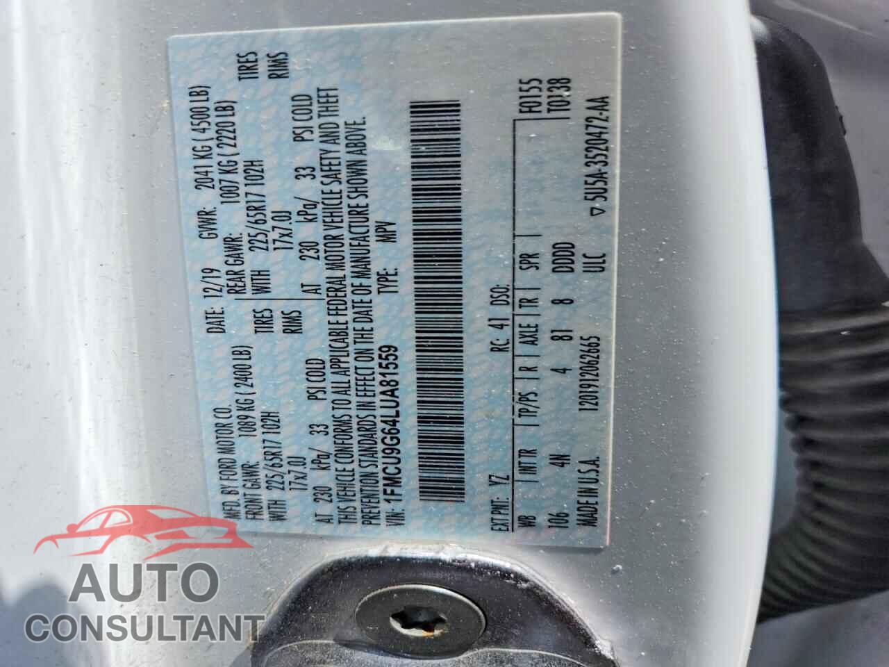 FORD ESCAPE 2020 - 1FMCU9G64LUA81559