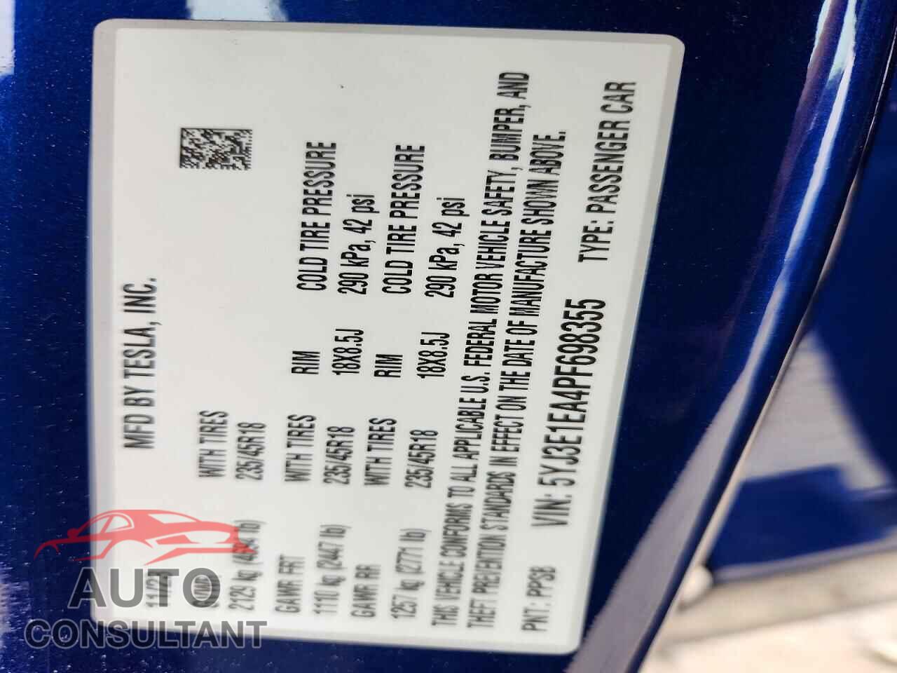 TESLA MODEL 3 2023 - 5YJ3E1EA4PF698355