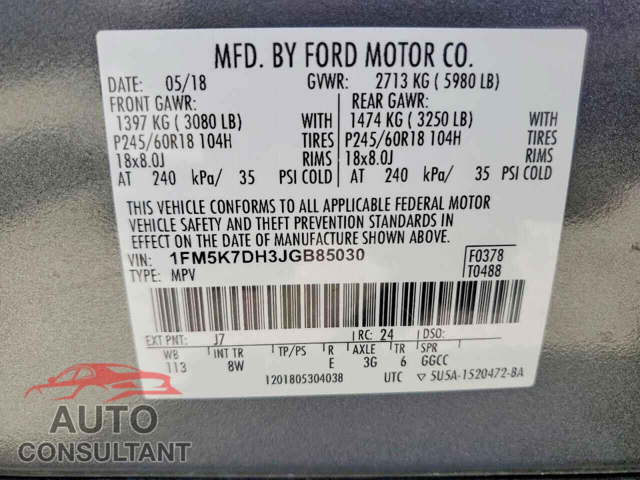 FORD EXPLORER 2018 - 1FM5K7DH3JGB85030