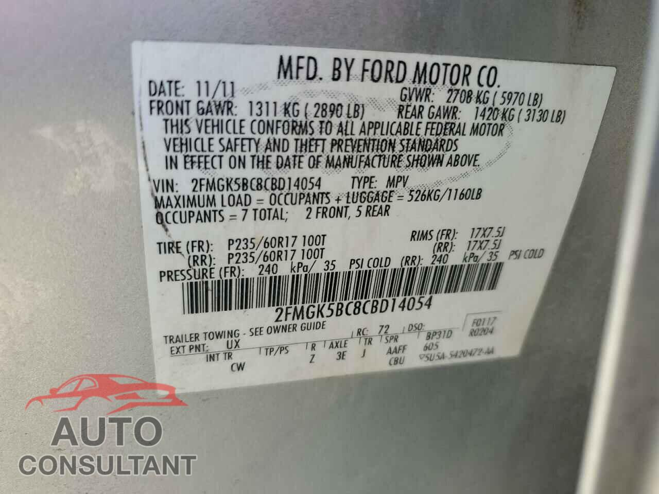FORD FLEX 2012 - 2FMGK5BC8CBD14054