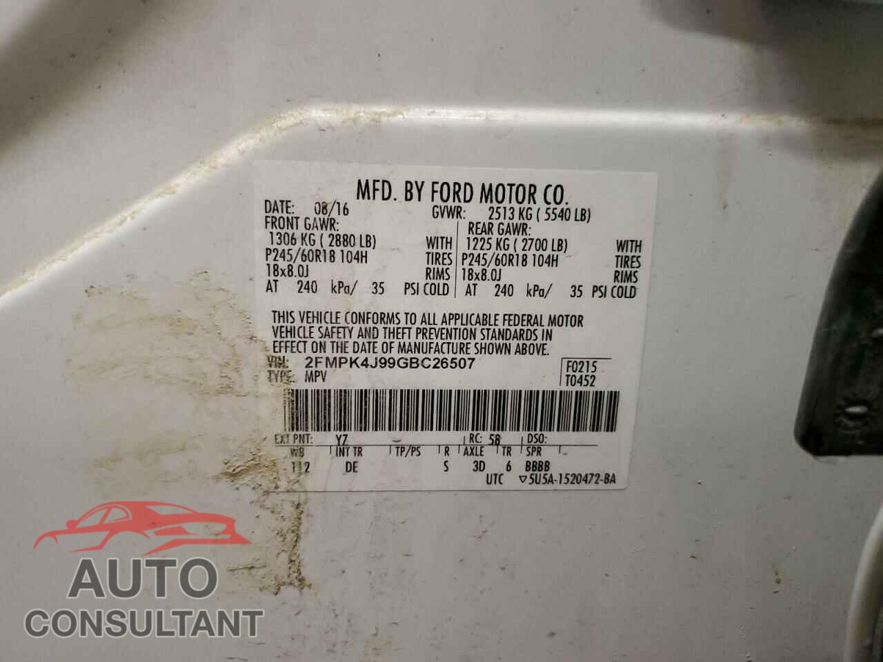FORD EDGE 2016 - 2FMPK4J99GBC26507