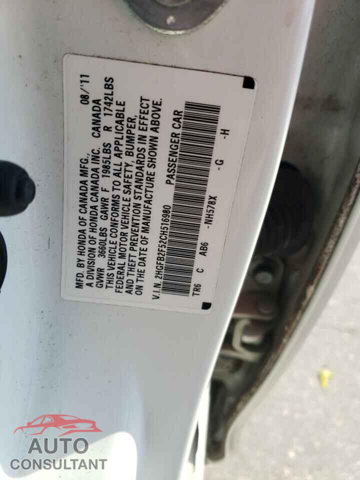 HONDA CIVIC 2012 - 2HGFB2F52CH516980