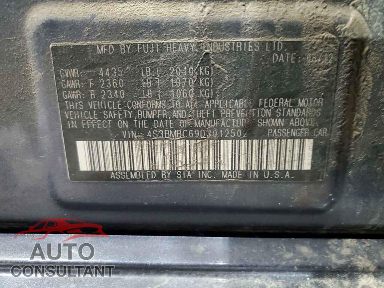 SUBARU LEGACY 2013 - 4S3BMBC69D3012502