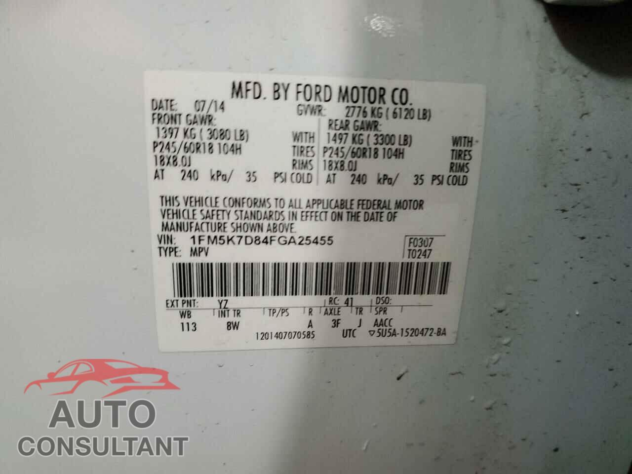 FORD EXPLORER 2015 - 1FM5K7D84FGA25455