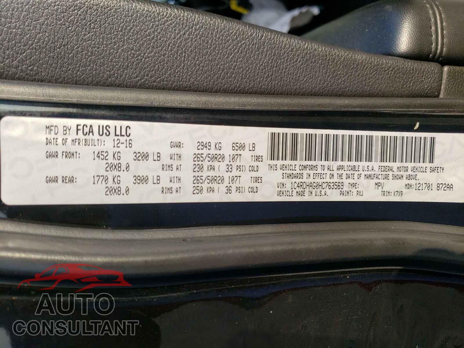 DODGE DURANGO 2017 - 1C4RDHAG0HC763569