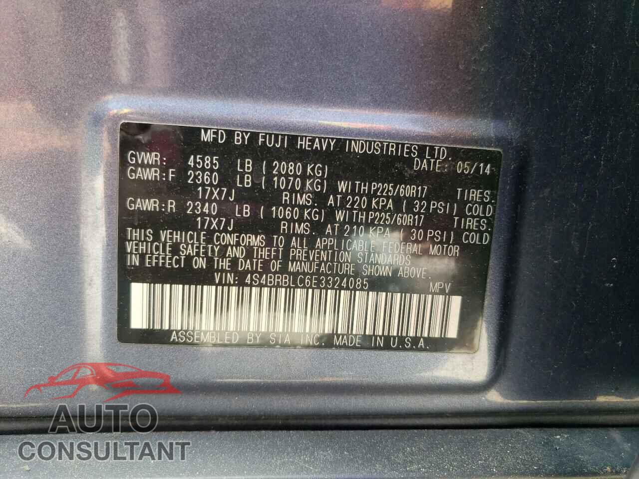 SUBARU OUTBACK 2014 - 4S4BRBLC6E3324085