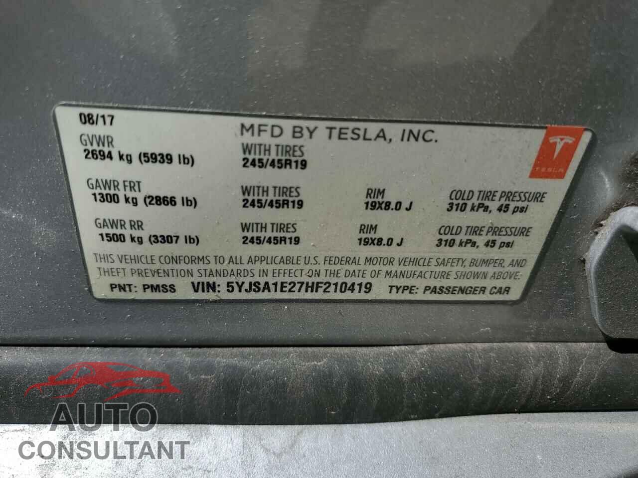 TESLA MODEL S 2017 - 5YJSA1E27HF210419