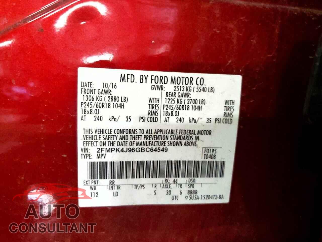 FORD EDGE 2016 - 2FMPK4J96GBC64549