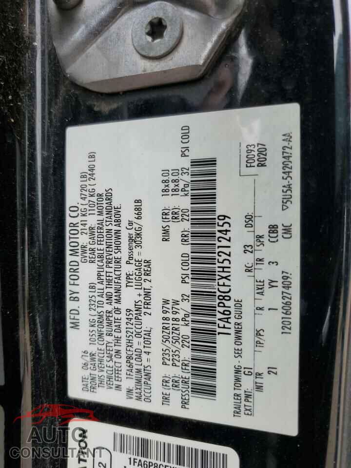 FORD MUSTANG 2017 - 1FA6P8CFXH5212459