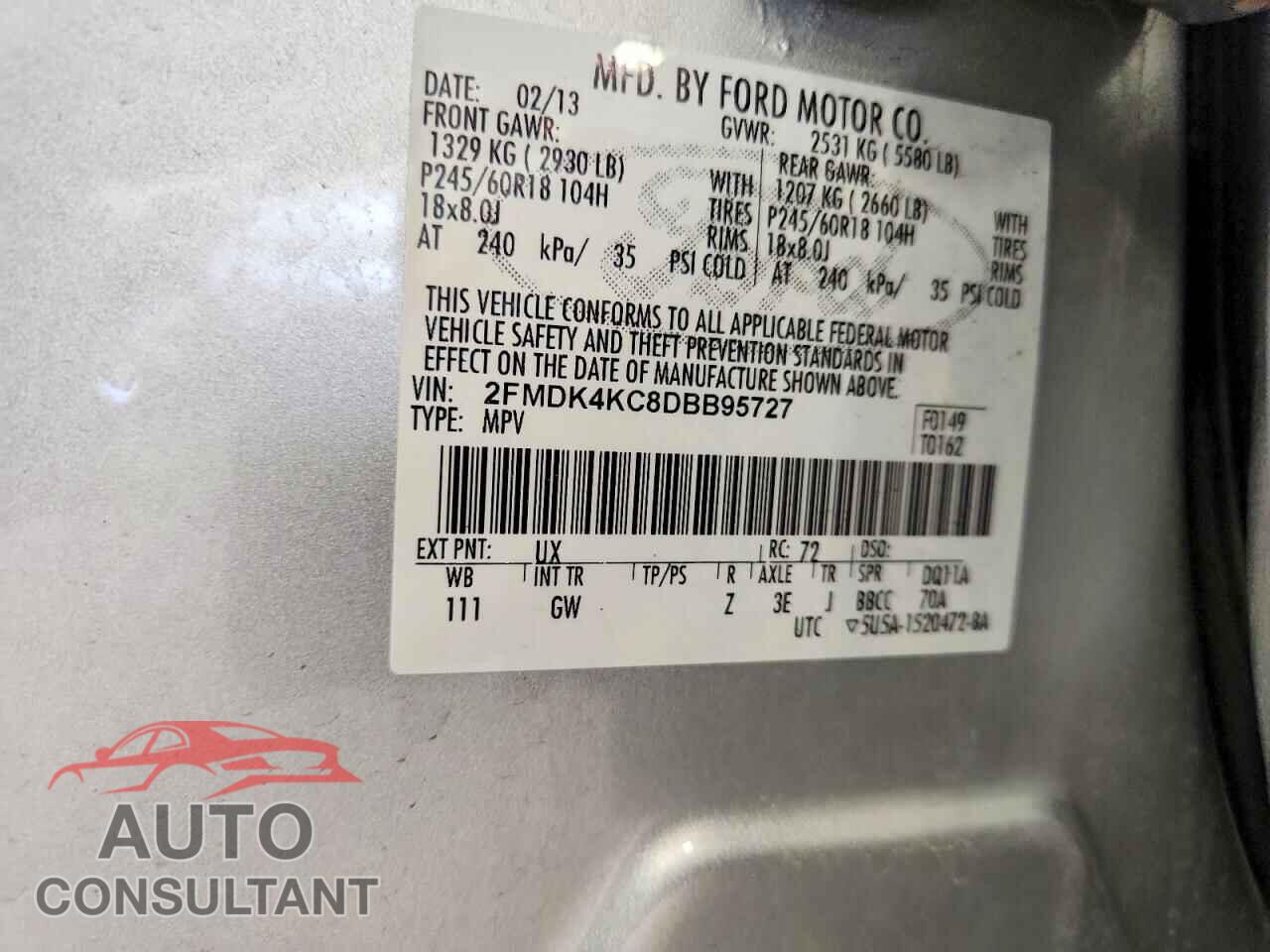 FORD EDGE 2013 - 2FMDK4KC8DBB95727