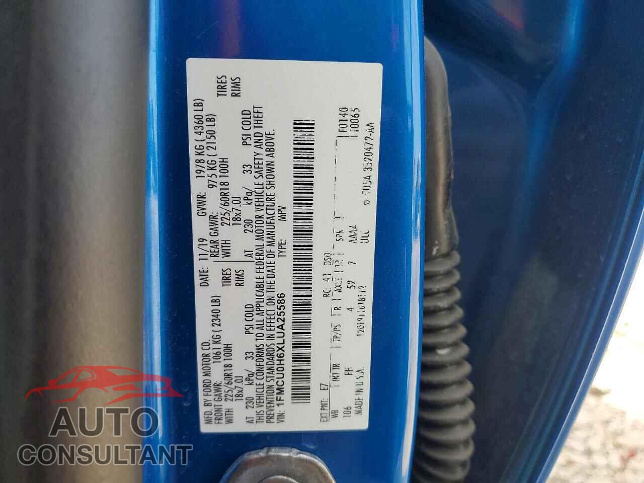 FORD ESCAPE 2020 - 1FMCU0H6XLUA25586