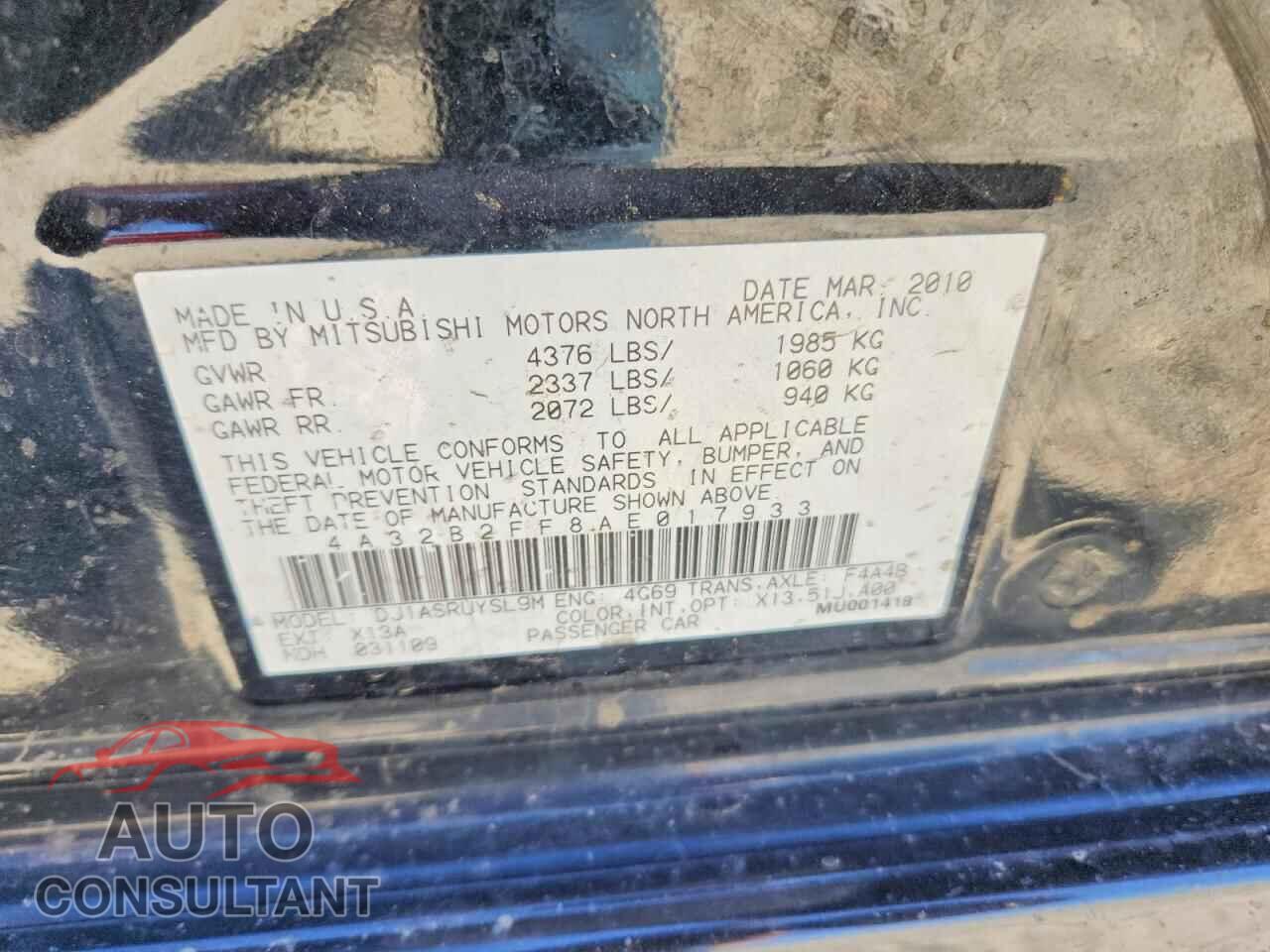 MITSUBISHI GALANT 2010 - 4A32B2FF8AE017933
