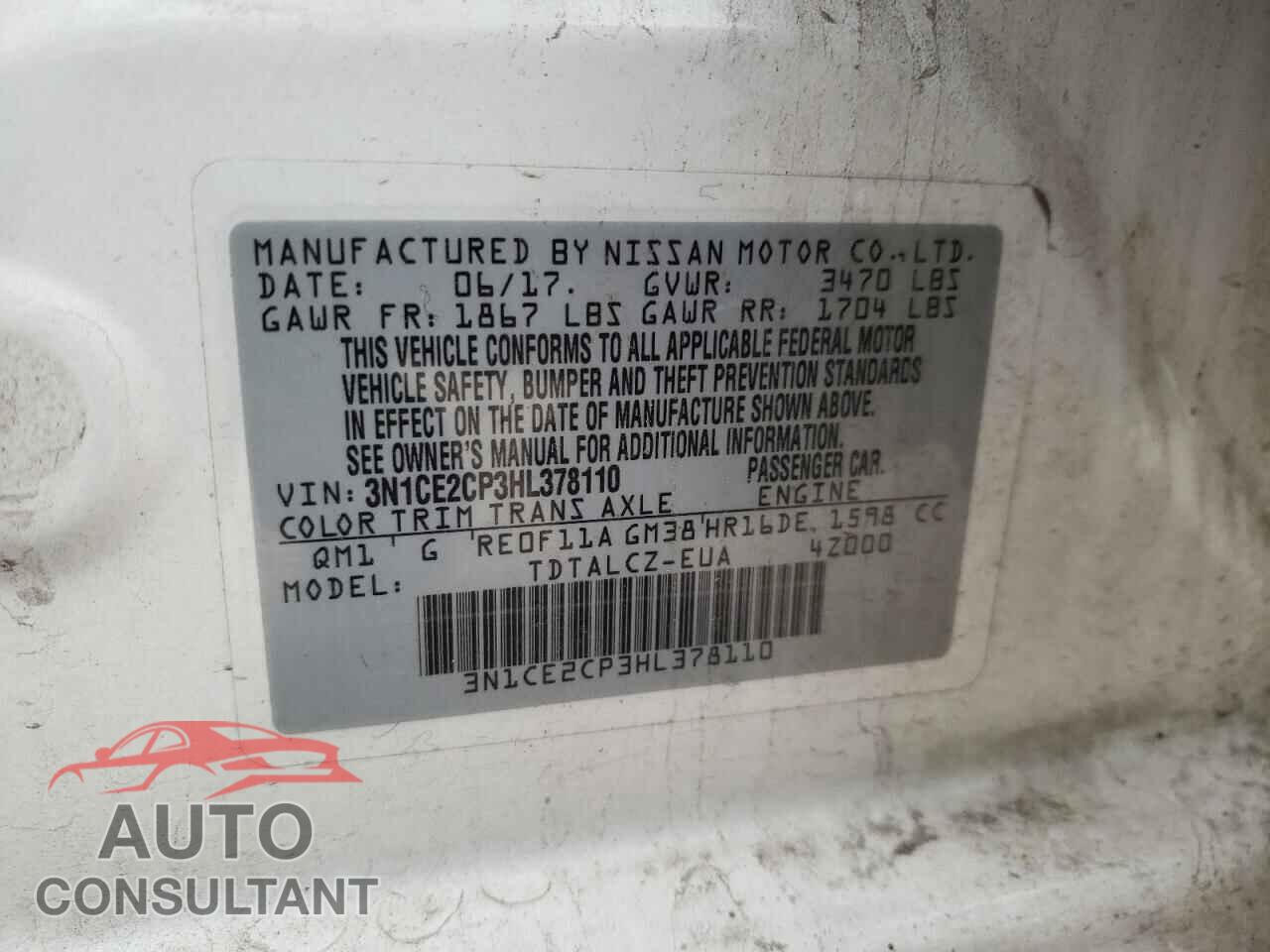 NISSAN VERSA 2017 - 3N1CE2CP3HL378110
