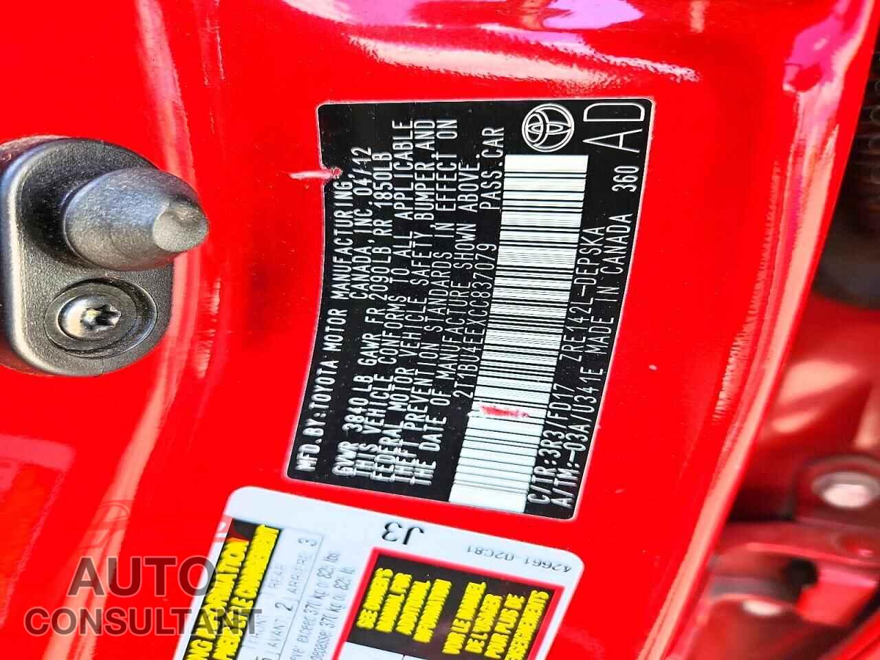 TOYOTA COROLLA 2012 - 2T1BU4EEXCC837079