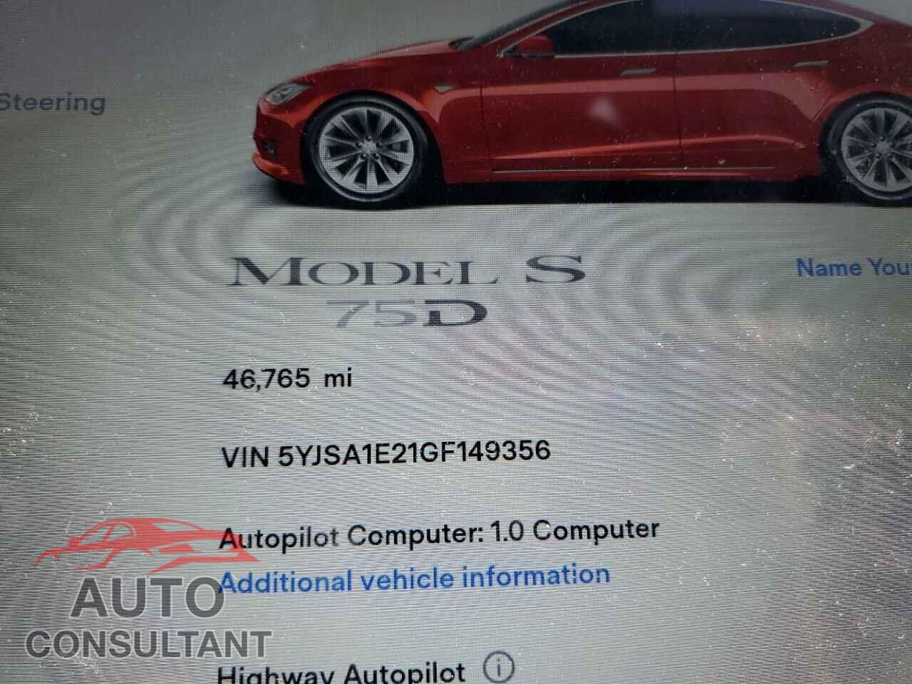TESLA MODEL S 2016 - 5YJSA1E21GF149356