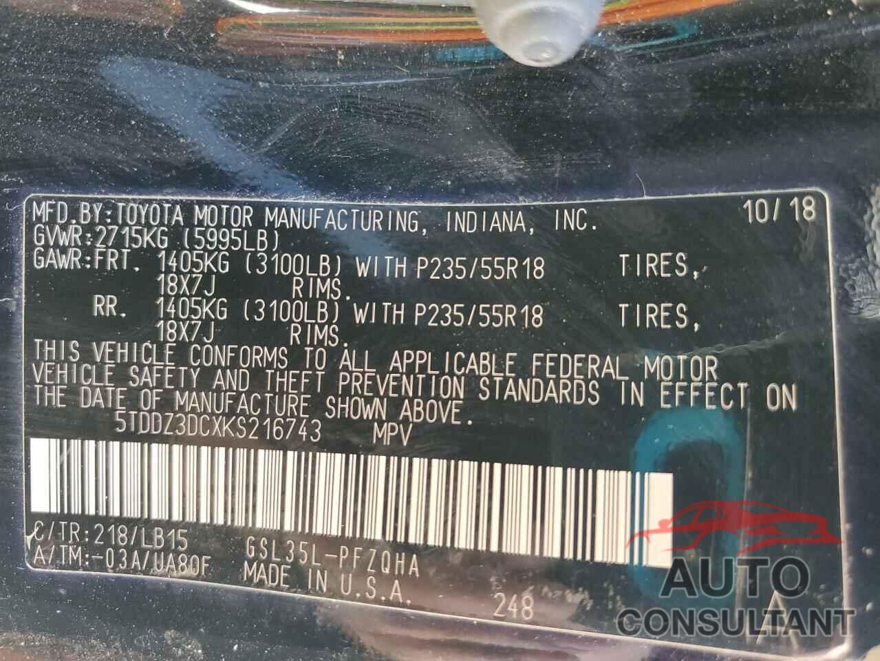 TOYOTA All Models 2019 - 5TDDZ3DCXKS216743