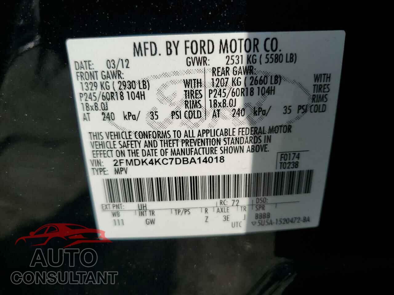 FORD EDGE 2013 - 2FMDK4KC7DBA14018