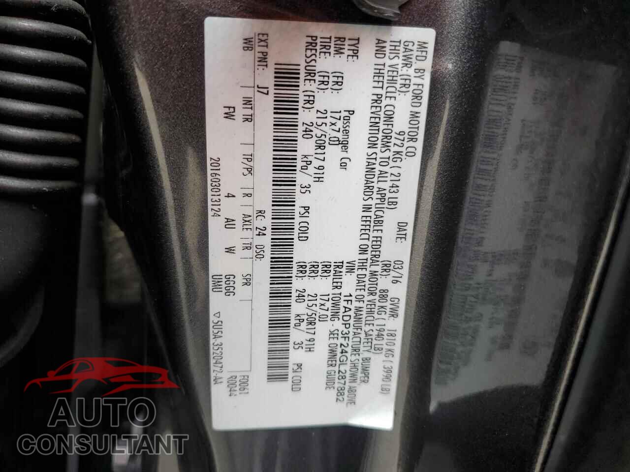 FORD FOCUS 2016 - 1FADP3F24GL287882