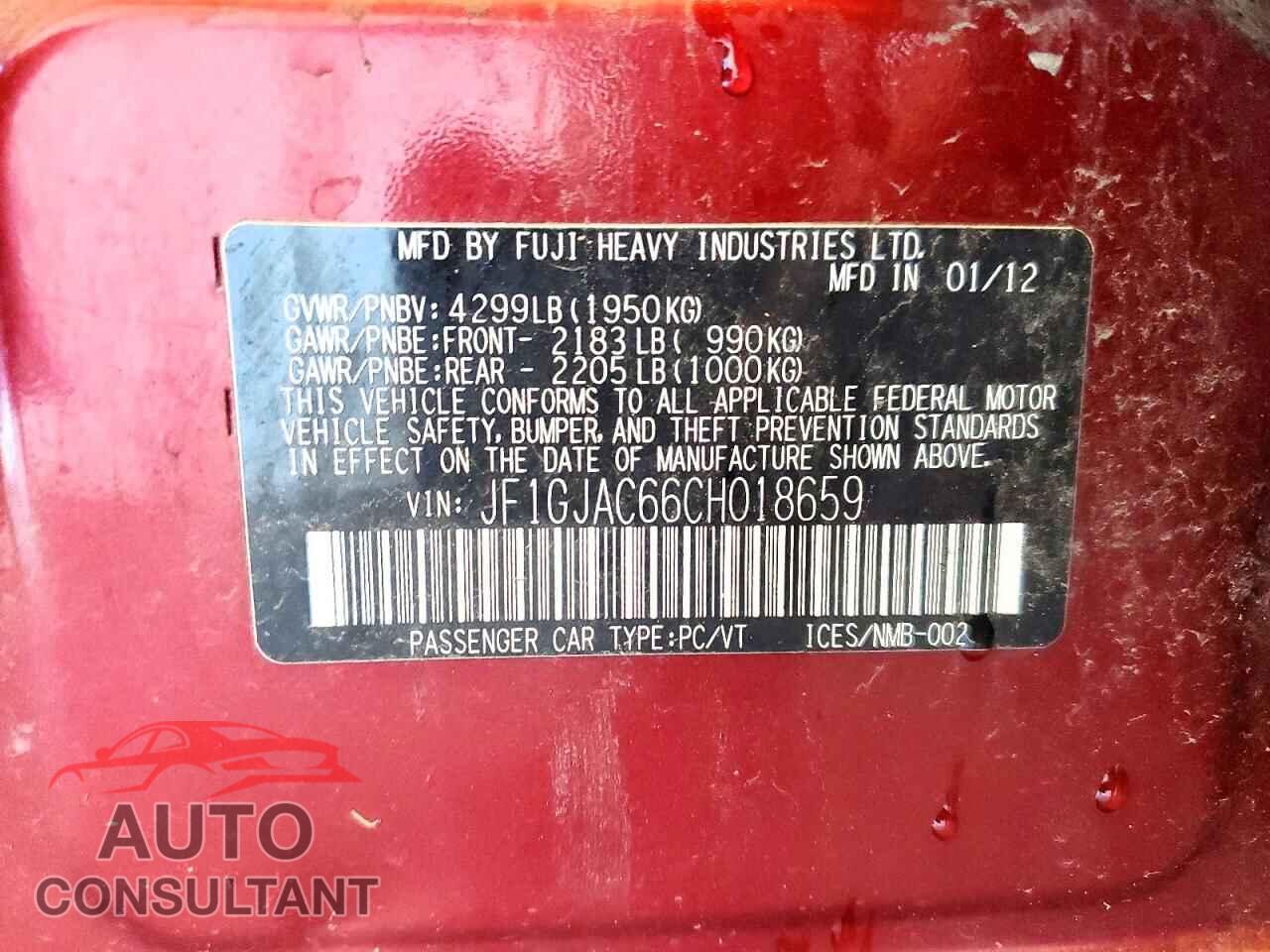 SUBARU IMPREZA 2012 - JF1GJAC66CH018659