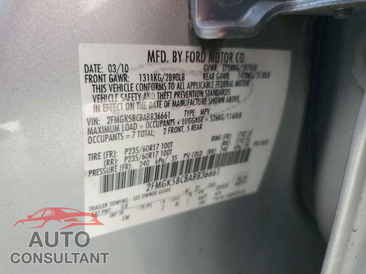 FORD FLEX 2010 - 2FMGK5BC8ABB36661