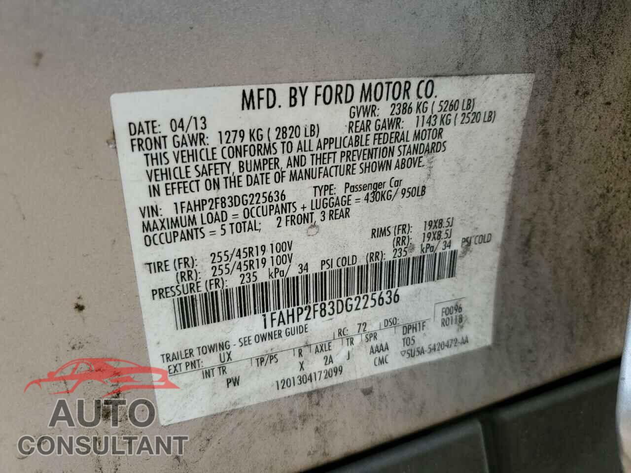 FORD TAURUS 2013 - 1FAHP2F83DG225636
