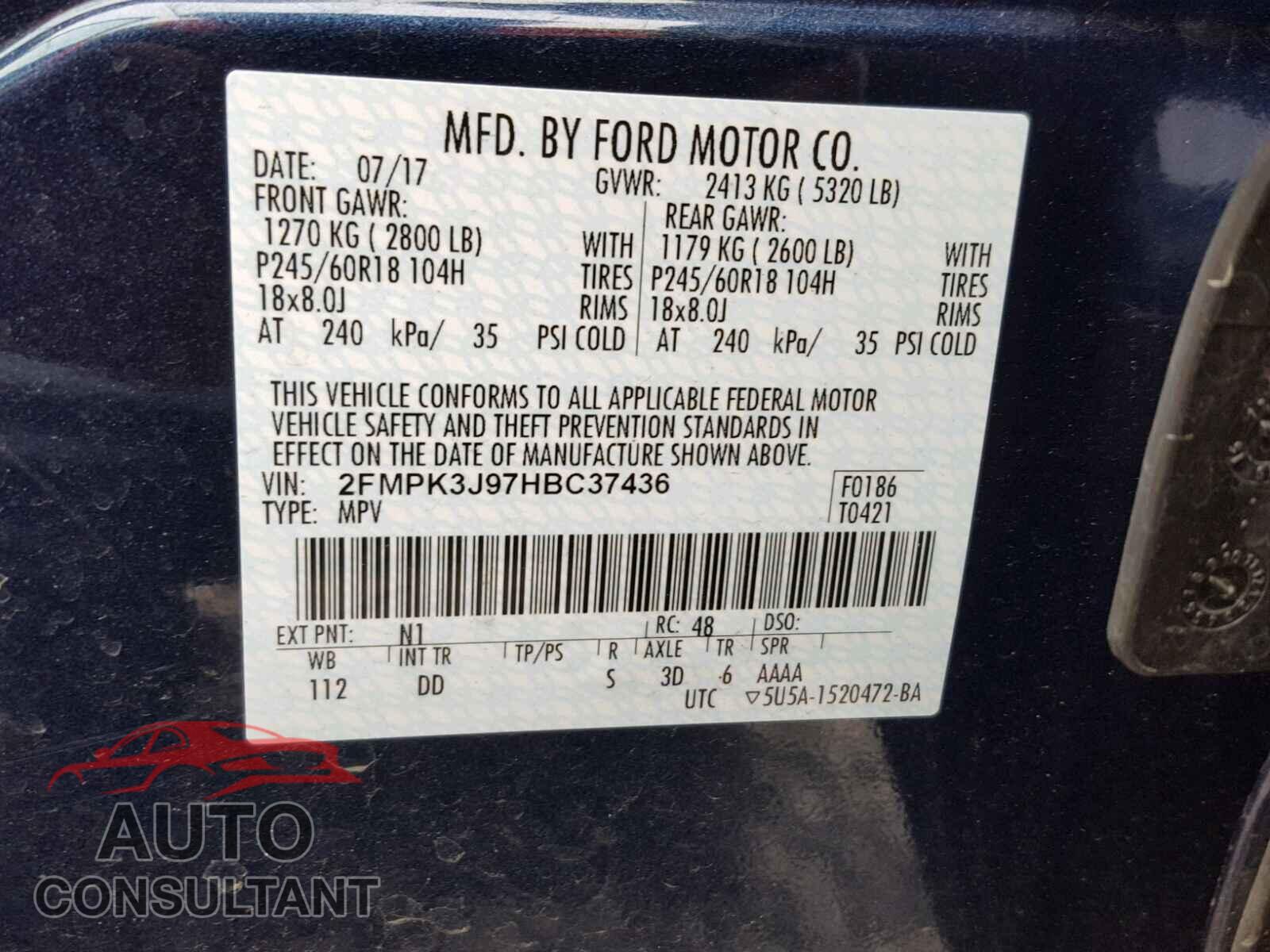 FORD EDGE SEL 2017 - 2FMPK3J97HBC37436