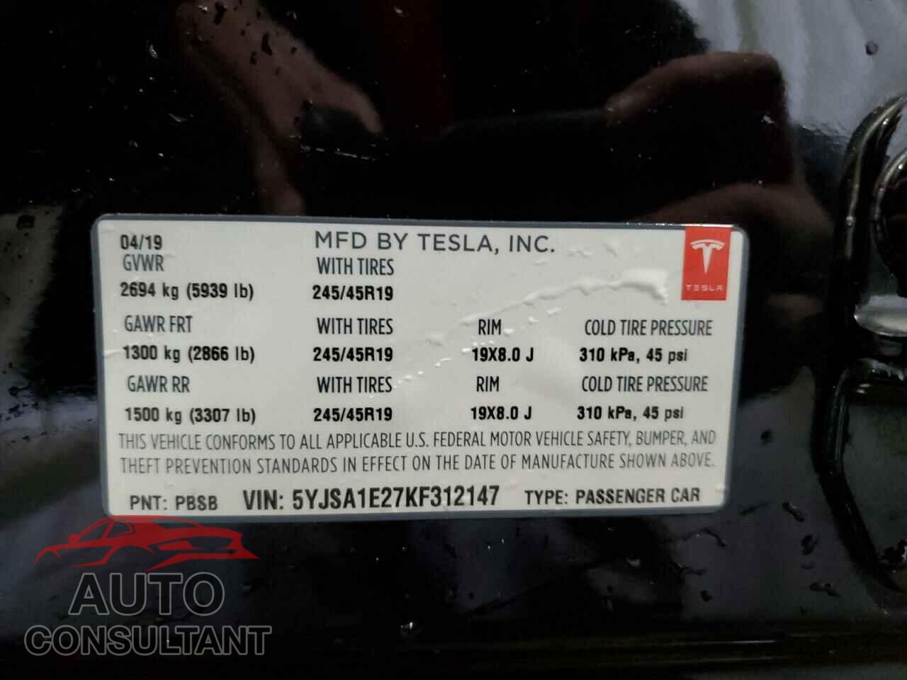 TESLA MODEL S 2019 - 5YJSA1E27KF312147