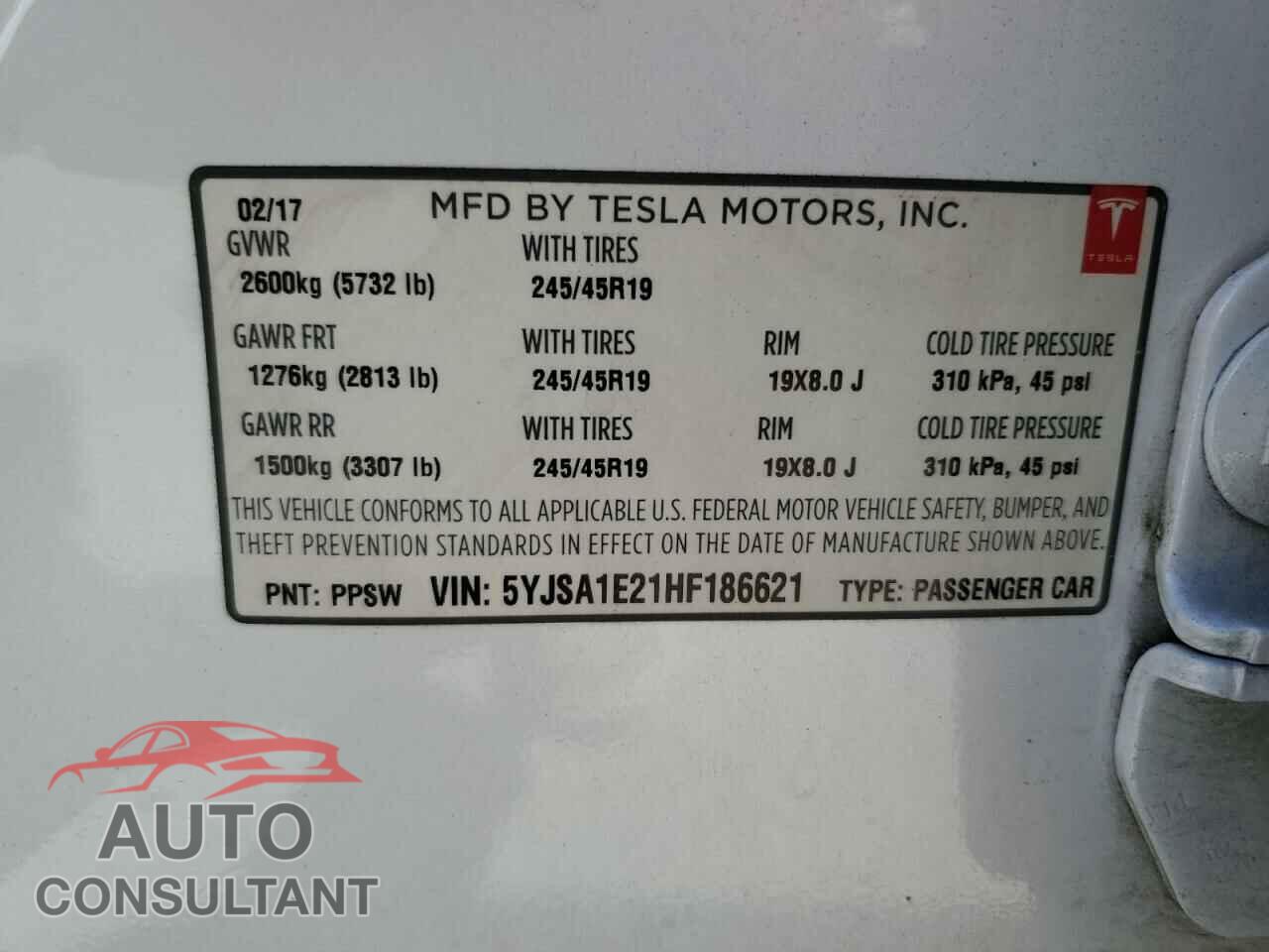 TESLA MODEL S 2017 - 5YJSA1E21HF186621