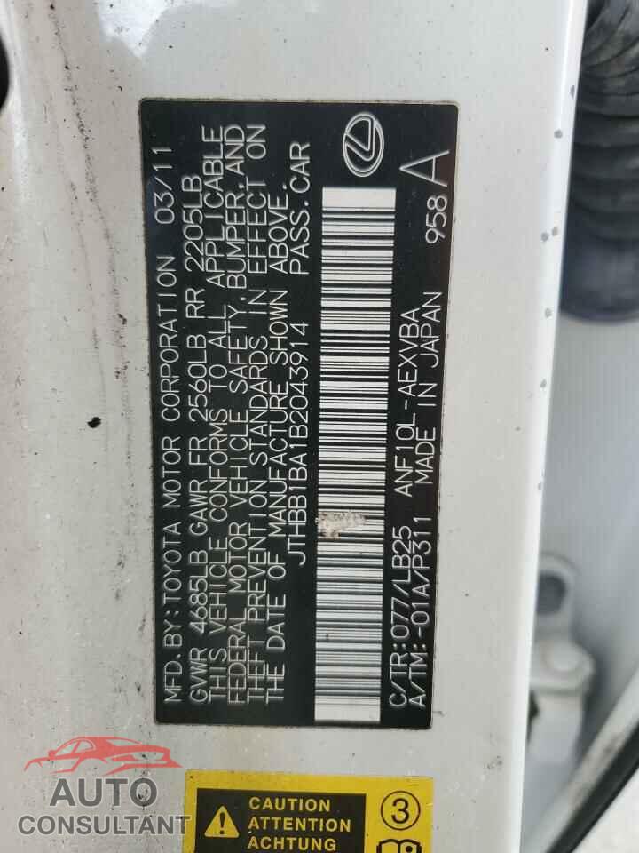 LEXUS HS 2011 - JTHBB1BA1B2043914