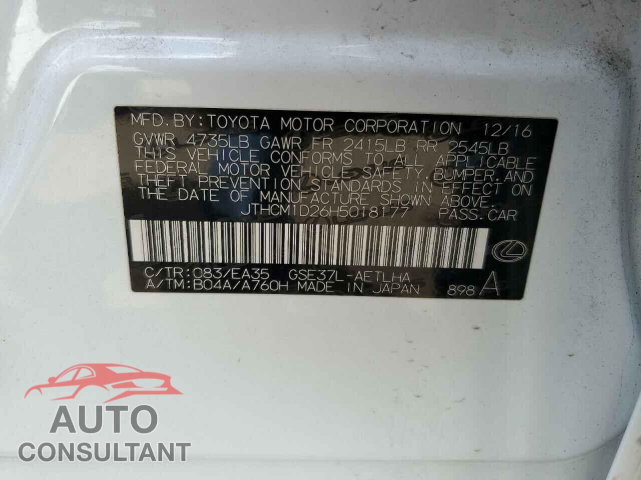 LEXUS IS 2017 - JTHCM1D26H5018177