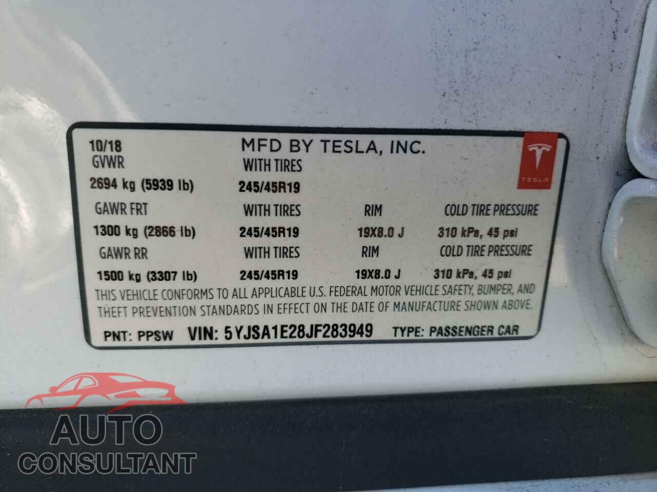 TESLA MODEL S 2018 - 5YJSA1E28JF283949