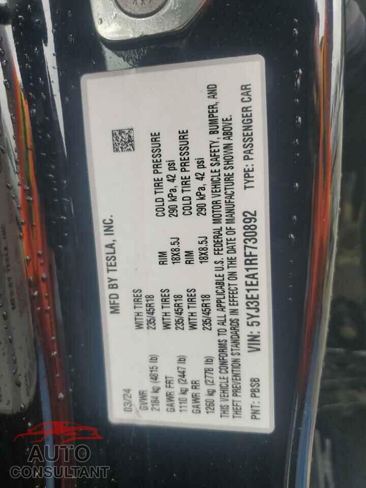 TESLA MODEL 3 2024 - 5YJ3E1EA1RF730892
