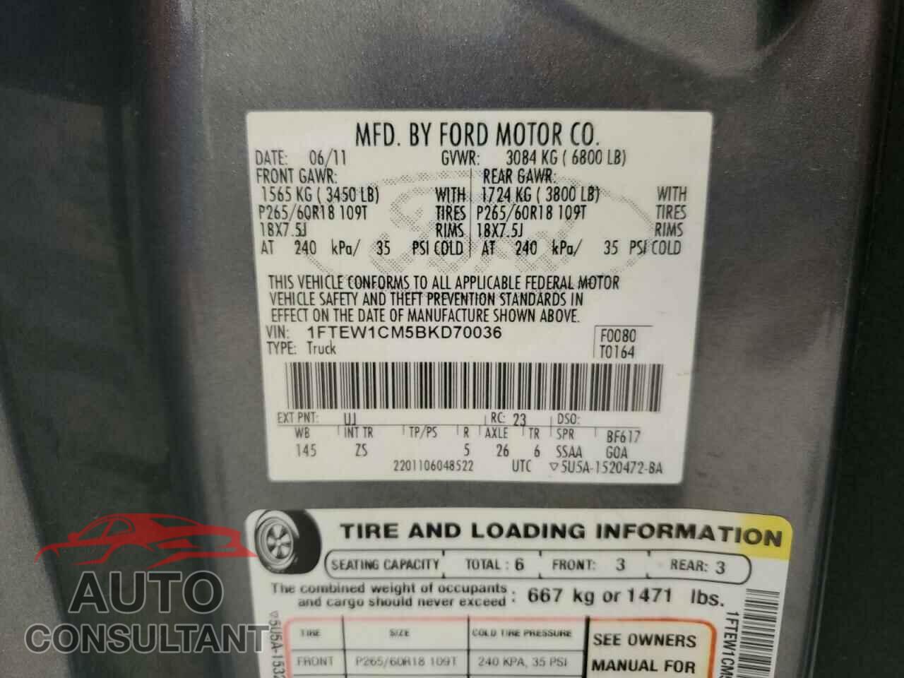 FORD F-150 2011 - 1FTEW1CM5BKD70036
