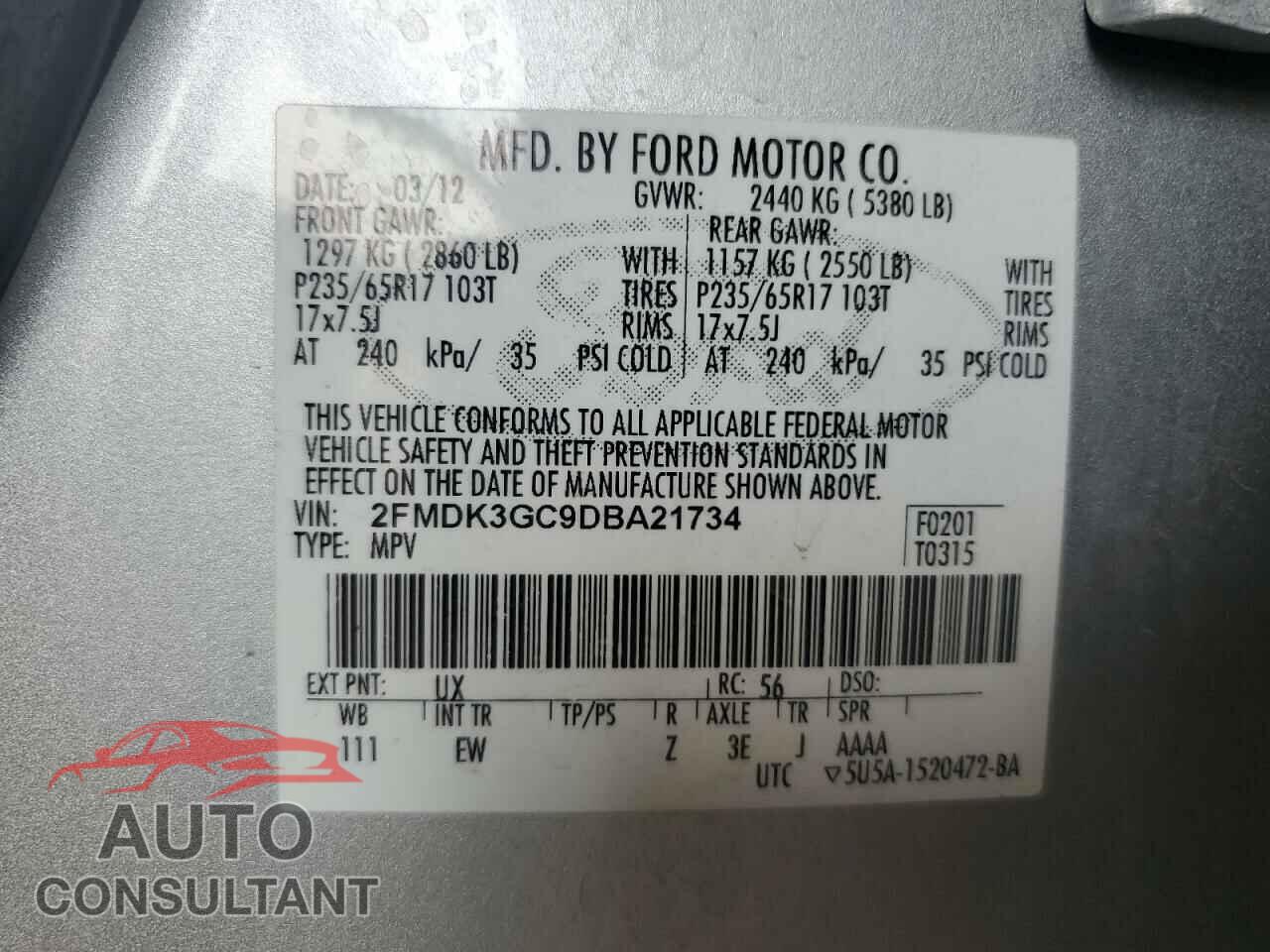 FORD EDGE 2013 - 2FMDK3GC9DBA21734